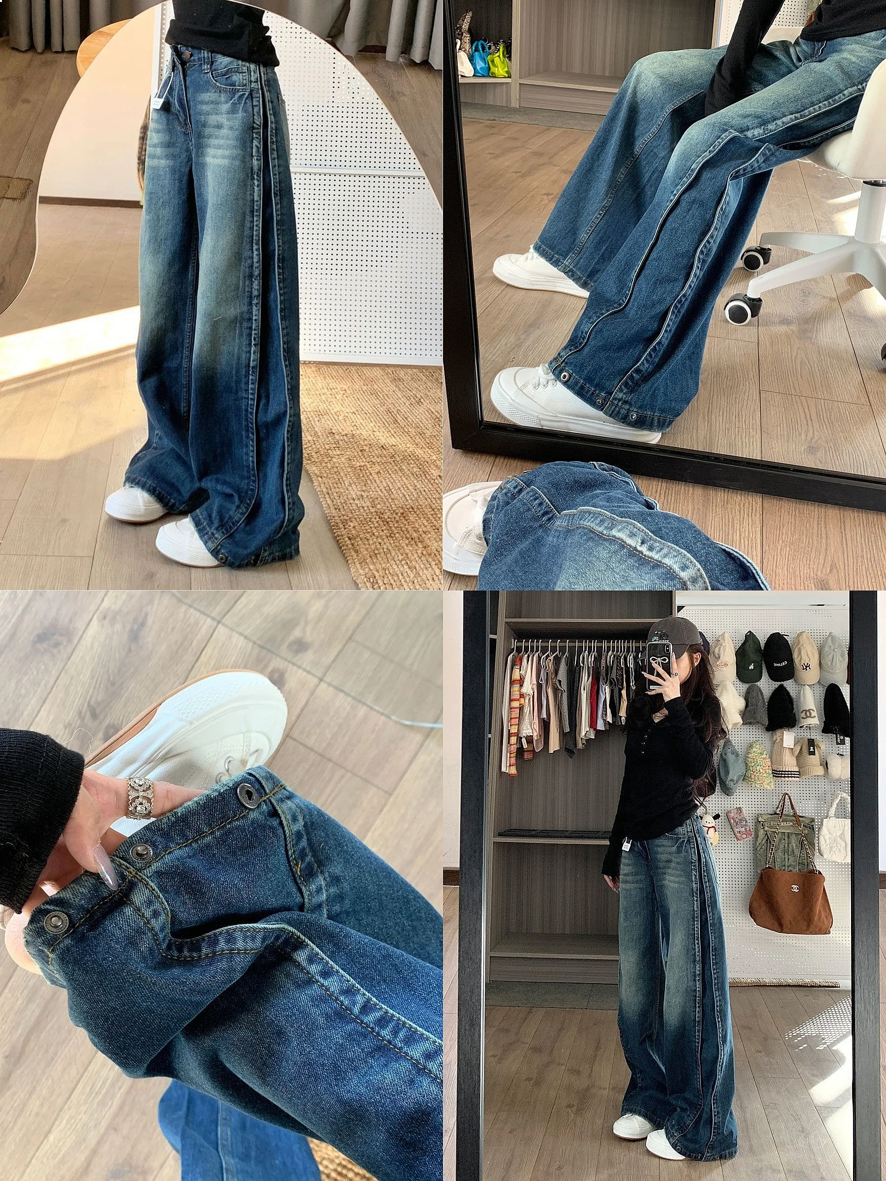 

Jeans For Women In Spring And Autumn, Retro Blue Washed Wide Leg Pants With A Casual Straight Leg And Loose Fit Design