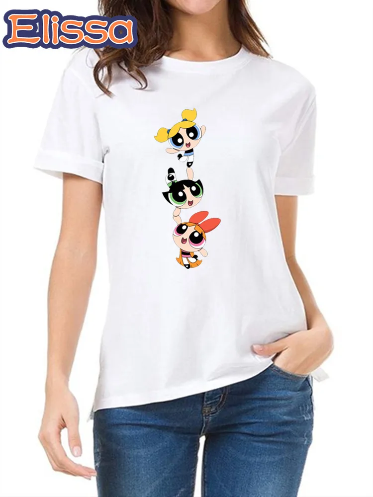 Anime Powerpuff Graphic Summer New 90 ’s Short Sleeve Print Clothing Women\'s T-Shirt Harajuku Clothing Women\'s Top,Drop Ship