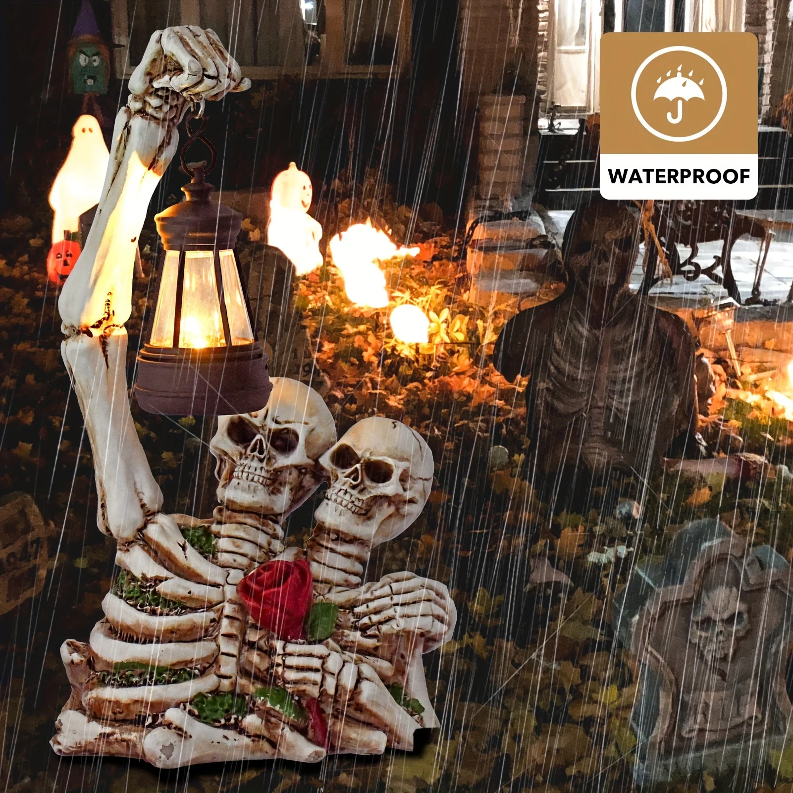 Skull Zombie Figurine Larga Duración Solar Power Living Room Decoration Home Resin Craft Halloween Outdoor Holiday Lighting