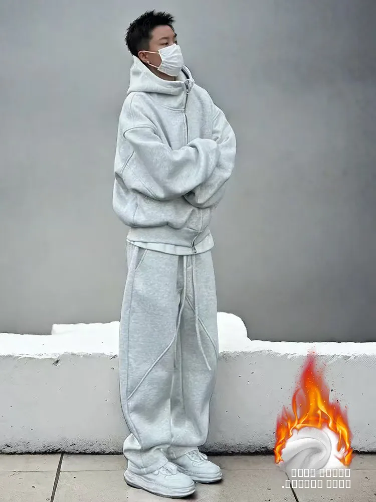 

Men's Winter Thickened Fleece Hoodie Sweatshirt And Pants Sportswear Casual Two-Piece Set Anti-Ball Bum Comfortable Loose Fit