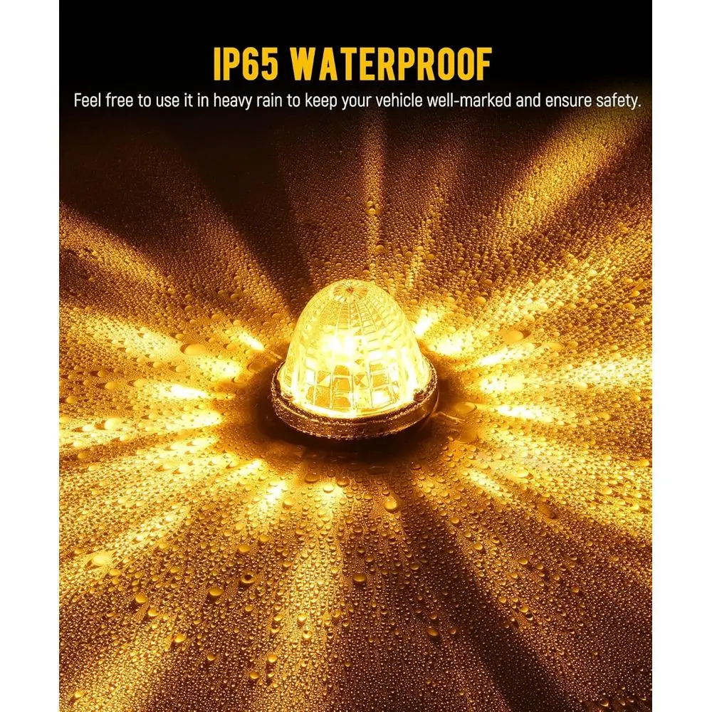 2Pcs Glass Watermelon Lights Trapezoid-Shaped Lens Amber LED Side Marker Turn Signal Lamp with Stainless Steel Bezel Replacement