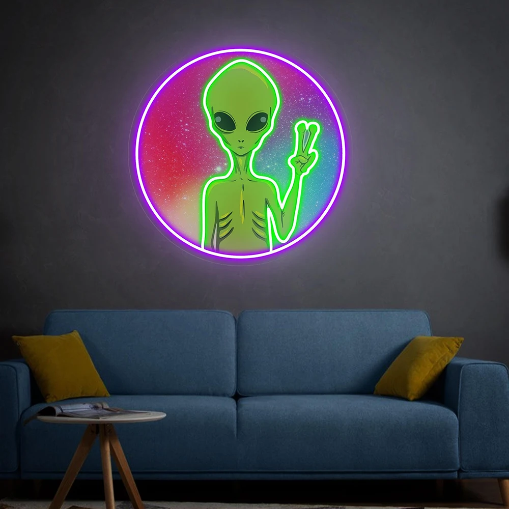 Alien Neon Sign UFO Neon Wall Decor Bedroom Led Night Light Creative Home Bedroom Kids Room Wall Neon Lamp Personalized Gifts