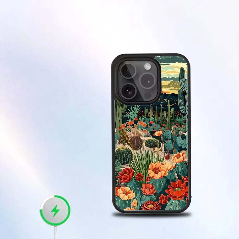 حافظة هاتف بنمط الصبار اللطيفة لهاتف آيفون 17,16,15,14,13,12,11,Pro,Max,Plus,Mini,SE شحن لاسلكي مغناطيسي جديد Magsafe