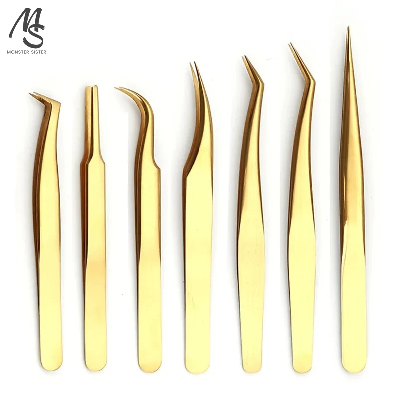 7PCS False Eyelash Tweezers Stainless Steel Superhard Lash Extension Tweezers 3D Accurate Anti-static Tweezers Makeup Tools