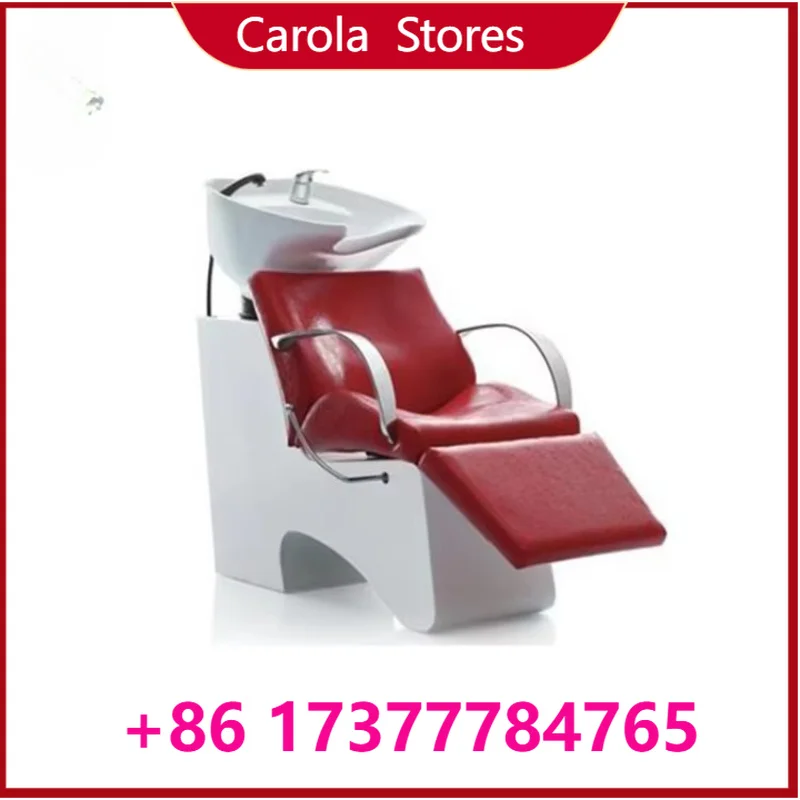 Adjustable Leg  Salon Shampoo Chair, PU Leather Hair Washing Bed with Tilting Backrest for Barber Shop Hair Salon Hair