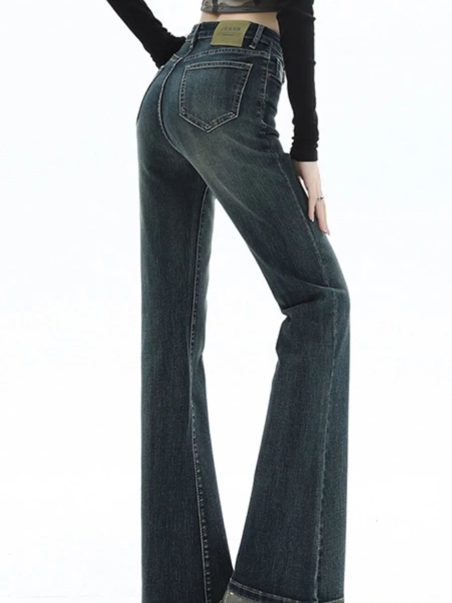 กางเกงยีนส์ทรงบลูมขาบานเอวสูงสำหรับผู้หญิง สไตล์ลำลอง ช่วยให้ดูผอมเพรียว ไซส์ใหญ่ ใส่สบาย ยืดหยุ่น