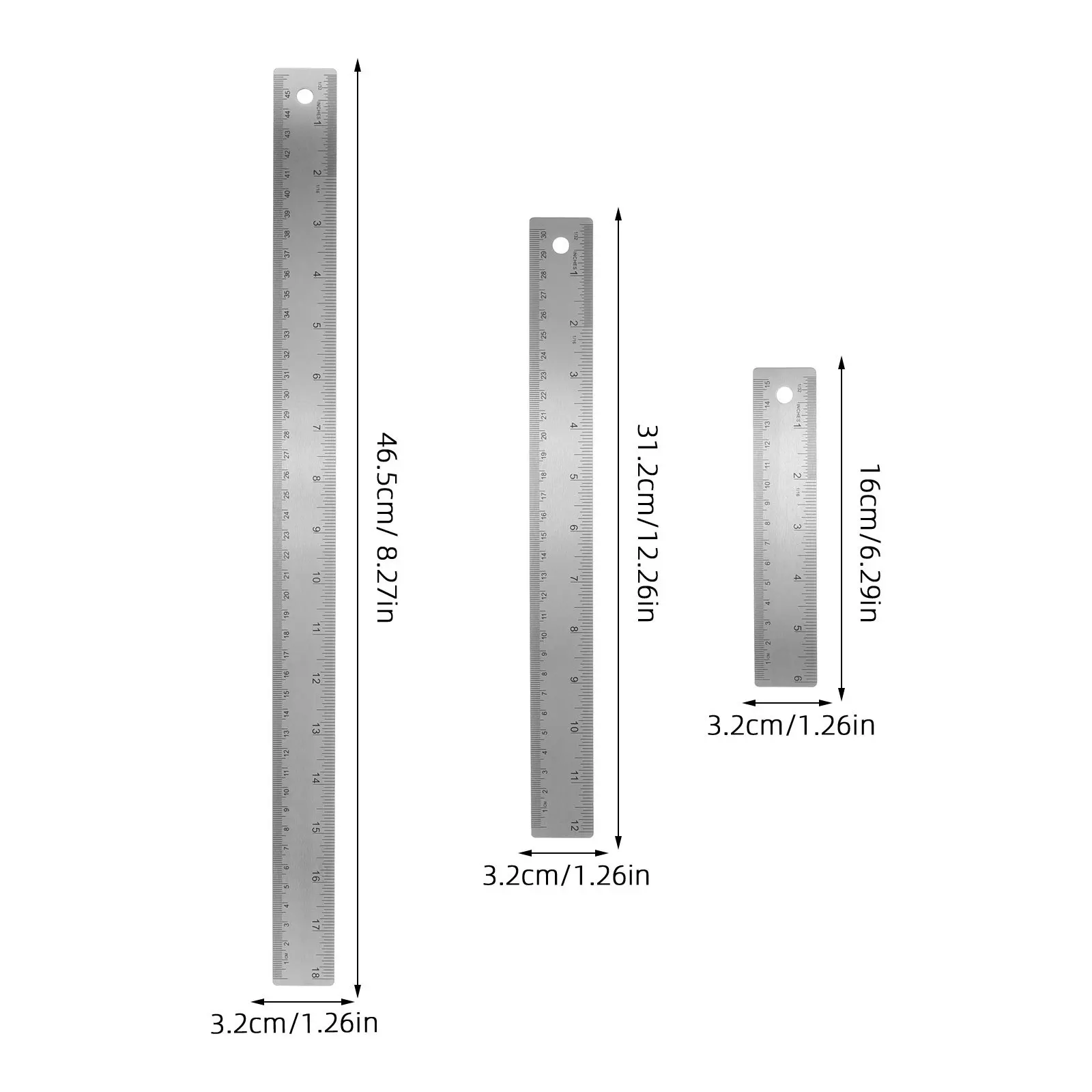 1 Set Stainless Steel Ruler 30Cm Graduated Metric Measuring Tool For Drawing Architecture Engineering Students School Office