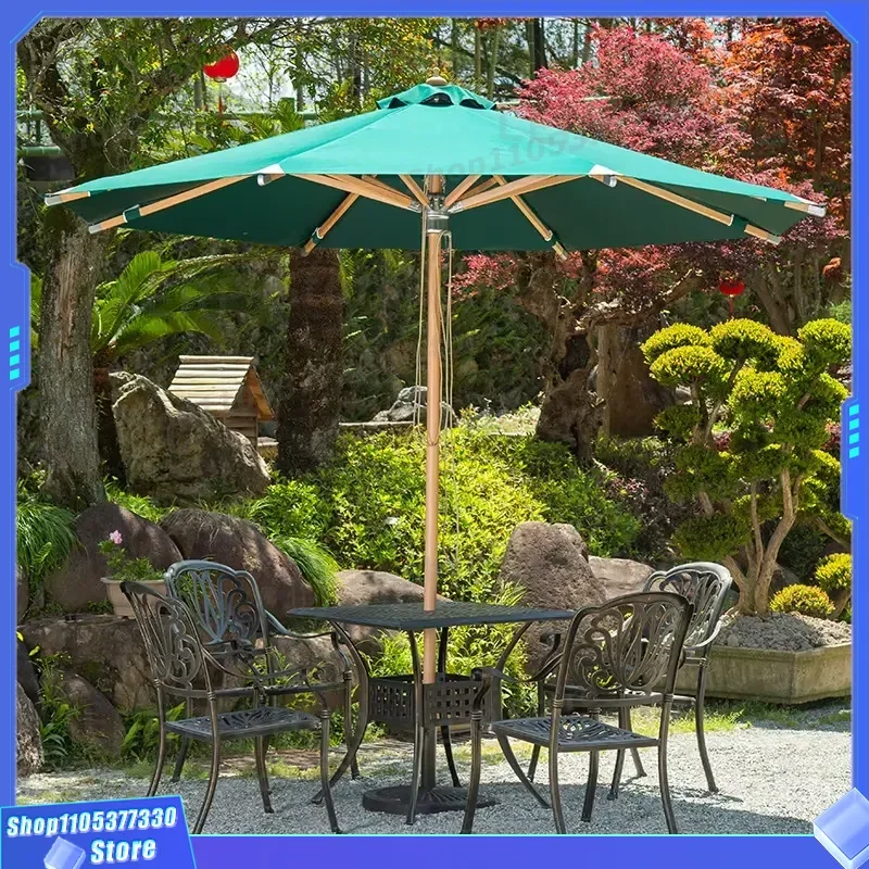 Outdoor Wood Chinese Classical Style Sunshade Umbrella Courtyard Rainproof Sunproof Garden Center Umbrella Cafe Hotel Terrace