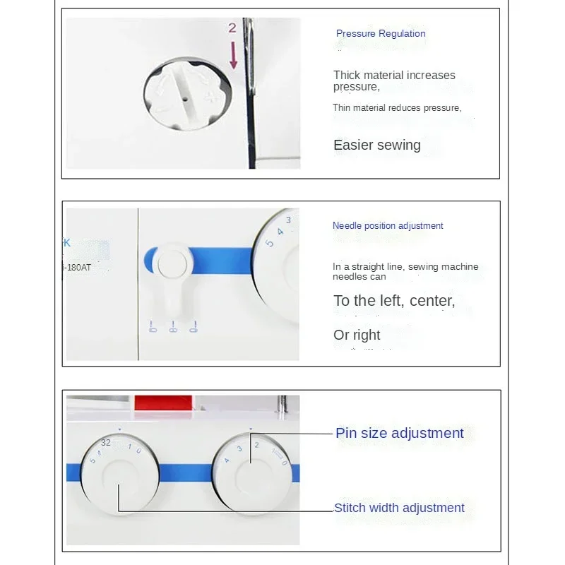 Macchina da cucire per impieghi gravosi da 60W, 8 punti incorporati, struttura in metallo, ago doppio, strumenti per cucire domestici multifunzionali