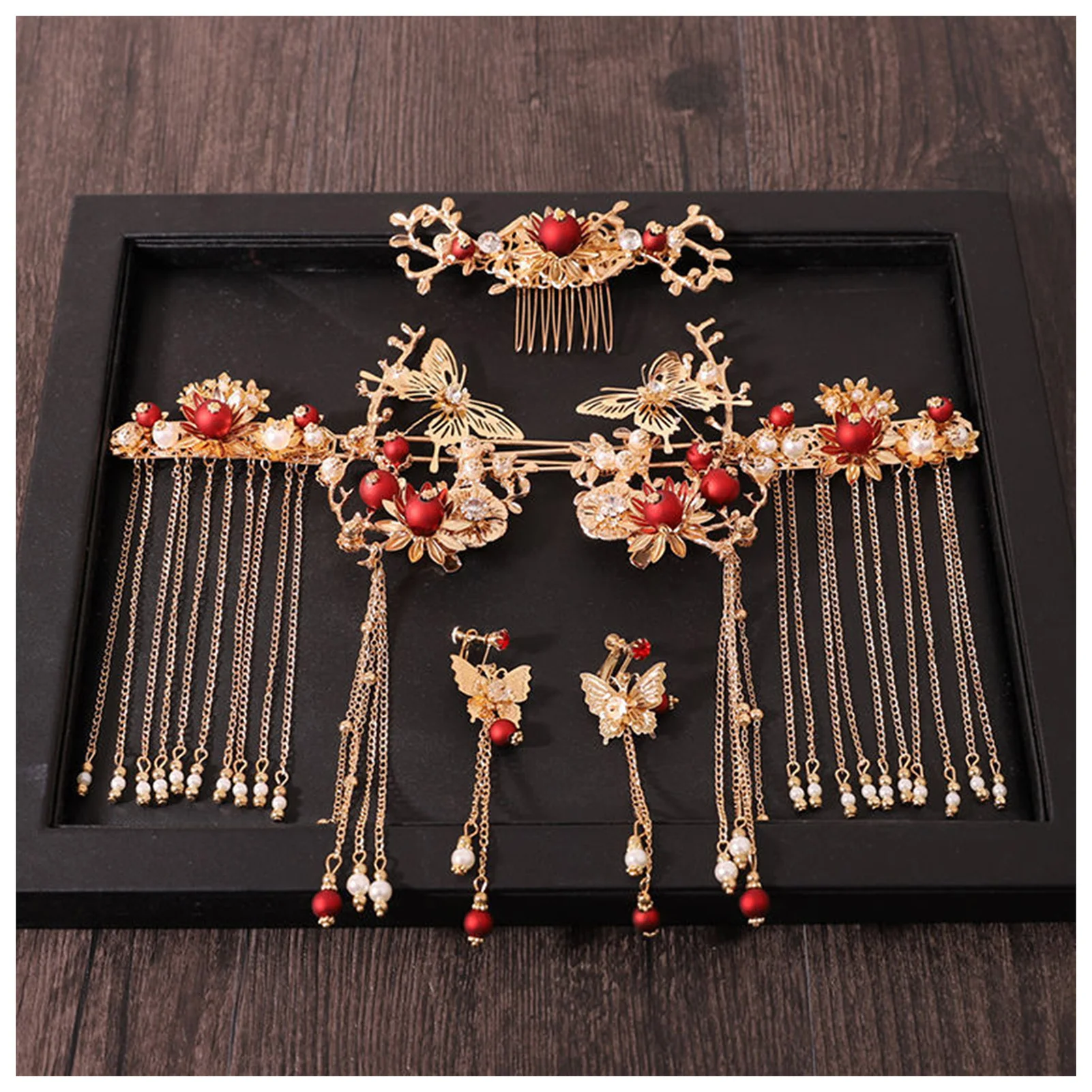 

Ancient Style Hairpin Set Vintage Chinese Tassel Hair Stick For Women Simple Wedding Phoenix Crown Exquisite Hair Accessories