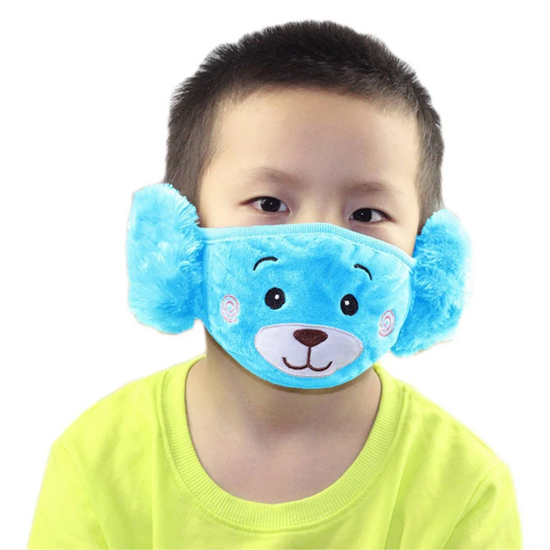 Winter Plush Children Face Masks Cartoon Ear Protectors Cotton Bear Kid Student Warm Earmuffs Warm Mouth Unisex Ear Cover