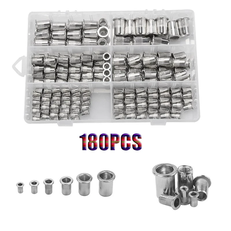 

180pcs Stainless steel Rivet Nut M3 M4 M5 M6 M8 M10 Insert Reveting Multi Size Flat Countersunk Head Rivet Nut Set Rivetnut