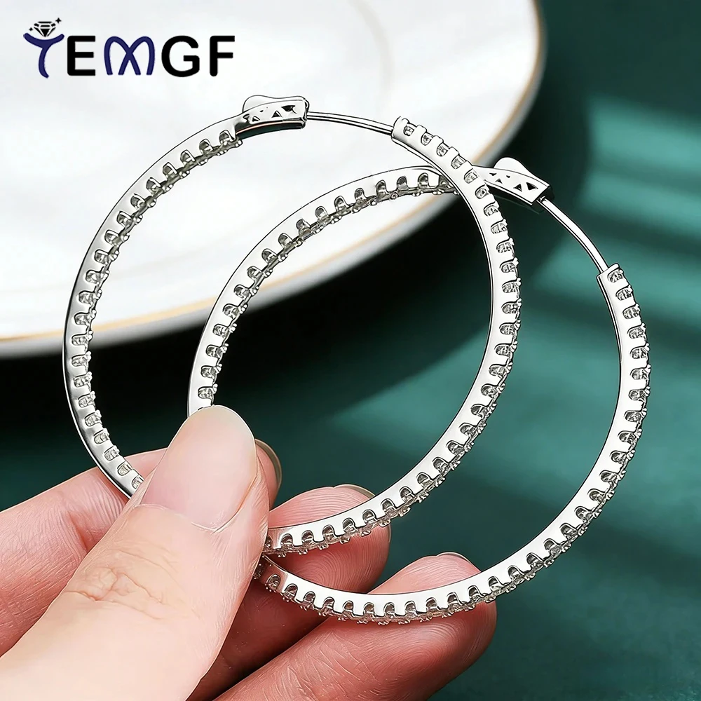 

TEMGF Full 1.1mm/2.5mm Moissanite Hoop Earrings for Women 925 Silver 50mm/60mm Large Circle Lab Diamond Ear Jewelry BirthdayGift