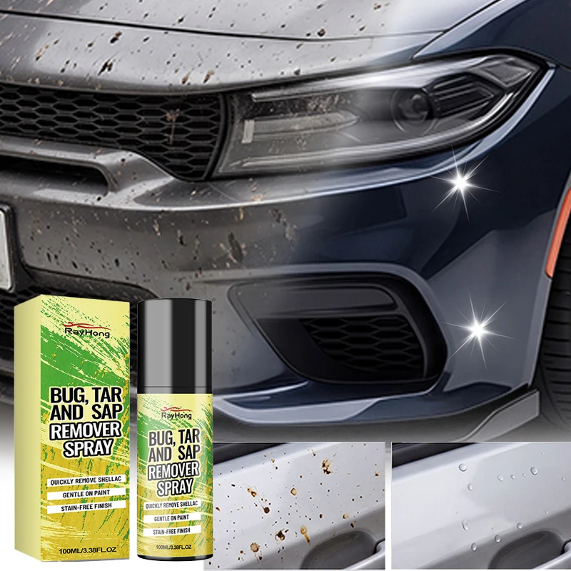 Car Bug Cleaning Spray Tar Remover Tree Sap Cleaner Bird Dropping Remover Safe to Paint Auto Detailing 100ml ECO Easy Carry