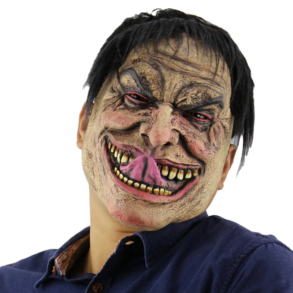 Śmieszne mdłości twarz ducha maska męska z wielkim językiem Cosplay przerażająca zwariowana twarz maski lateksowe impreza z okazji Halloween rekwizyty kostiumowe