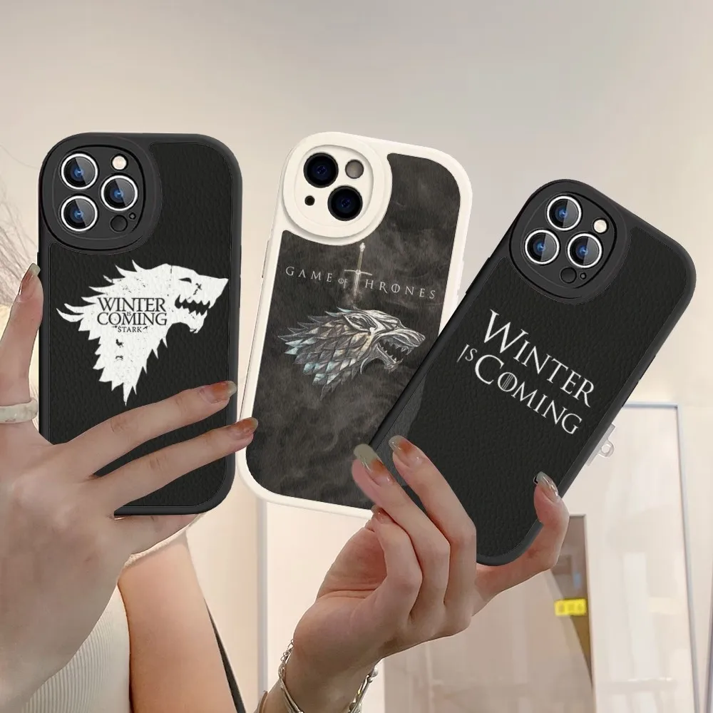 W-Winter C-Coming Stark Phone Case Hard Leather For IPhone 16 15 14 13 12 Mini 11 14 Pro Max Xs X Xr 7 8 Plus Fundas