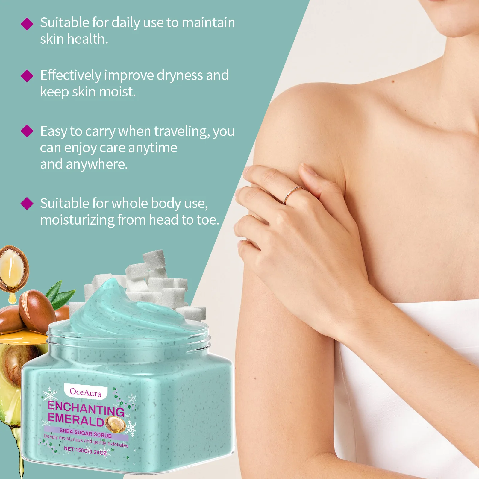 OCEAURA زبدة الشيا سنفرة الجسم تقشير تحسين خشونة عميق نظيف تقليص المسام اشراق بريق الجلد فرك تدليك كريم