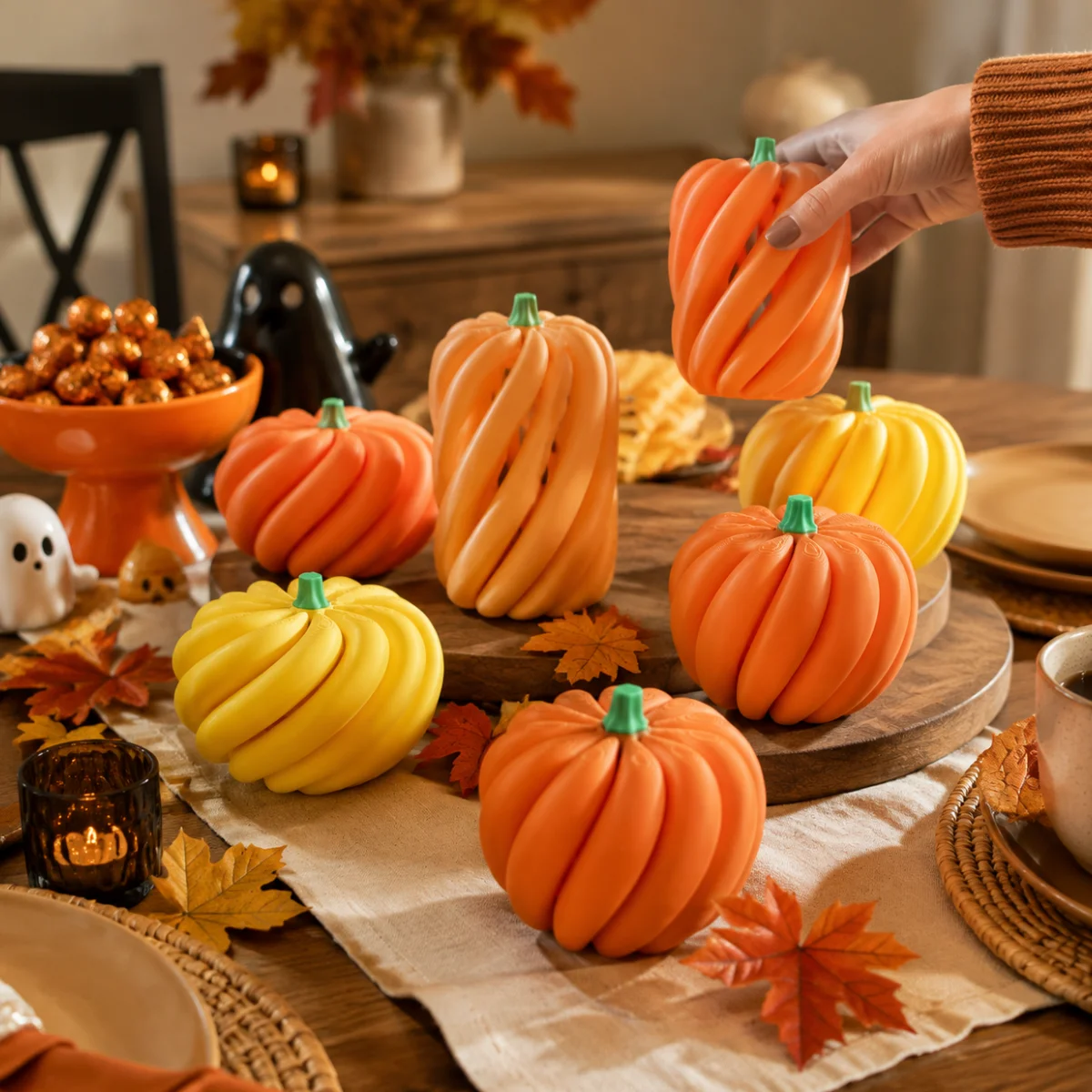 1Pcs Mini Textured Spiral Pumpkin Fidget Ornament, Eco Friendly PLA 3D Printed, Thanksgiving Halloween Stress Relief Decor Toy