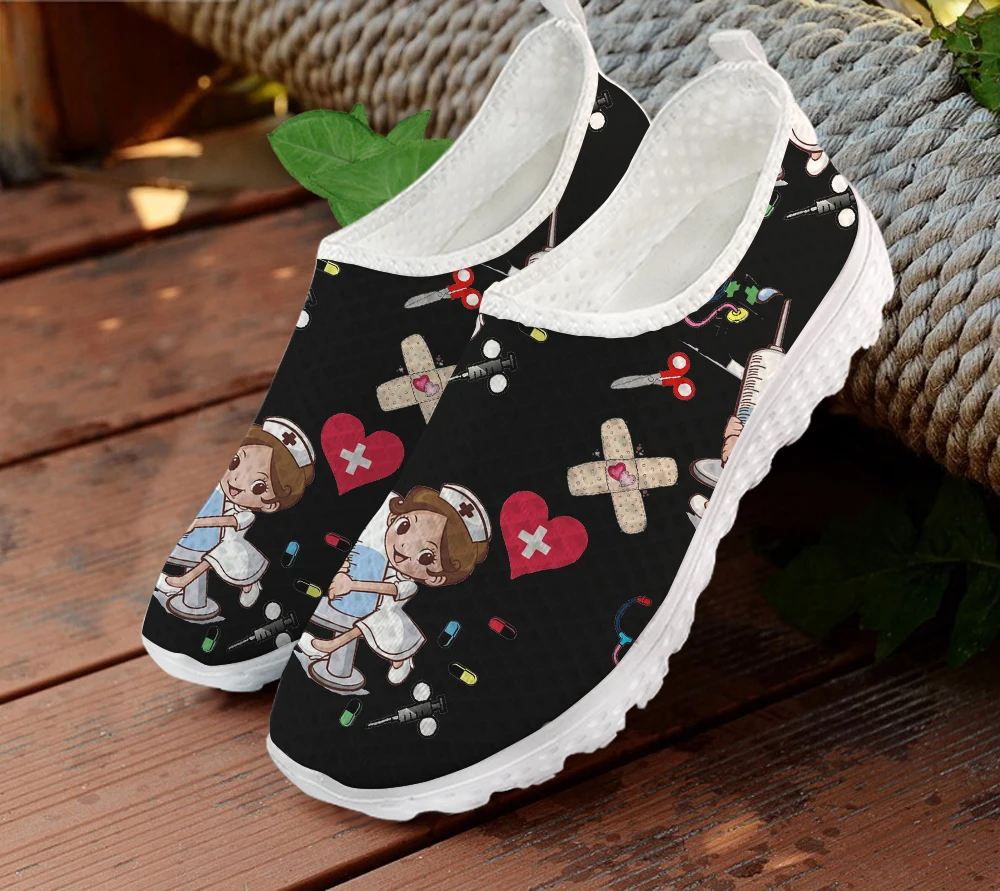 

Cute Nursing Doctor Print Mesh Flats Casual Shoes Women Loafers Summer Slip On Sneakers Lightweight Nurse Ladies Shoe Plus Size