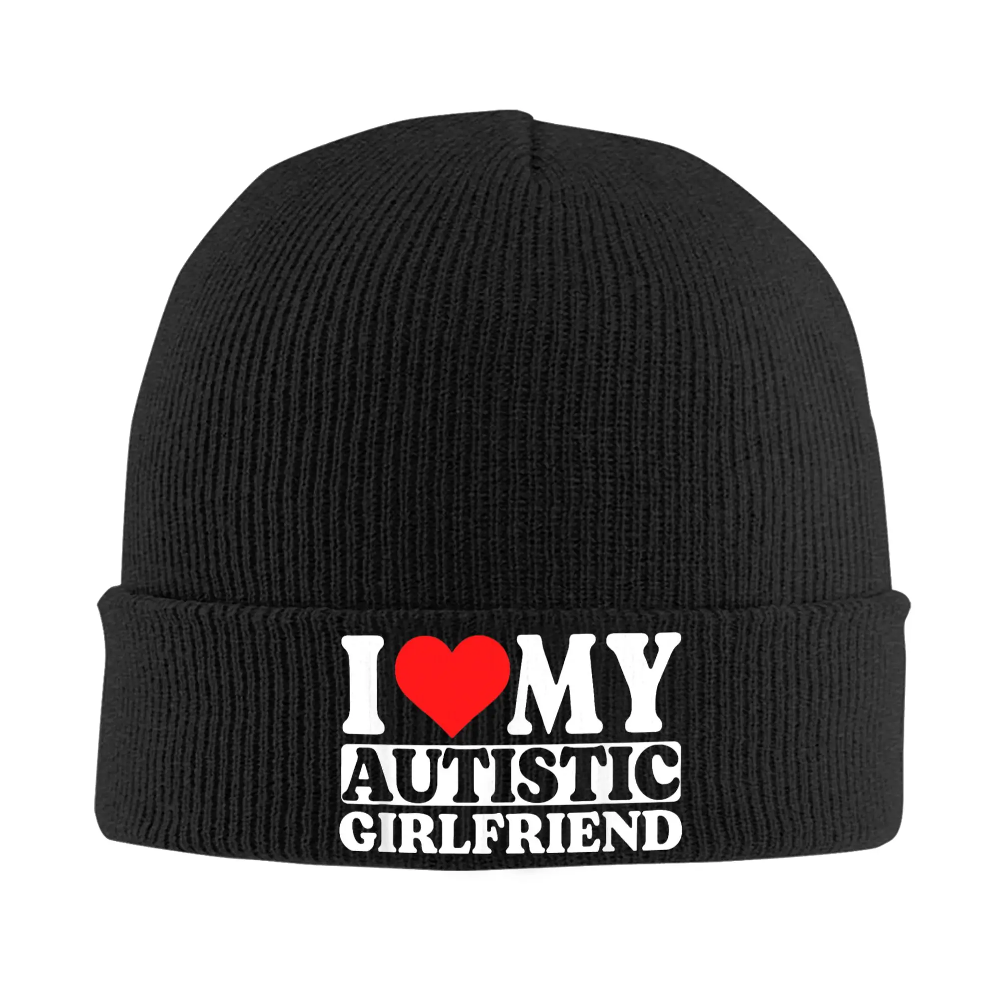 I Heart Love My Autistic Girlfriend Knit Hat Beanie Autumn Winter Hat Warm Acrylic Color GF Girlfriend Gift Cap Men Women Gift