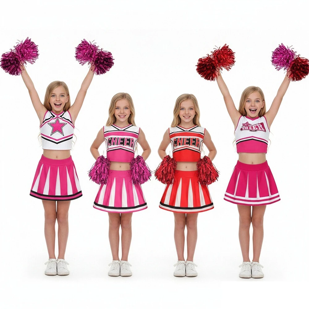 

Girl Cheerleader Costumes Cheerleading Dress Uniform Short-Sleeved Top Skirt Ball Students Campus Dance Performance Cosplay Suit
