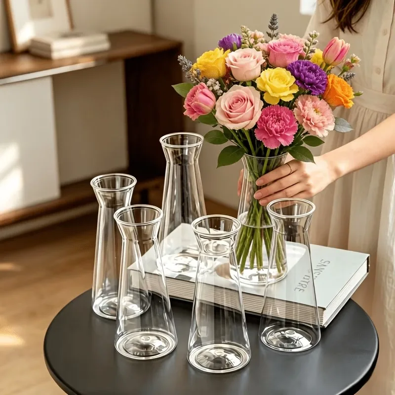 4–10 Stück glatte, schlichte, transparente Kunststoffvasen, leicht, sturzsicher, auslaufsicher, für Heimdekoration, Hochzeiten, Tischdekoration, Vasen