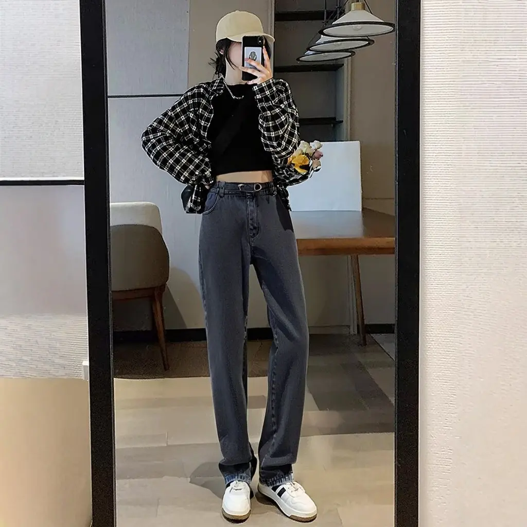 Large Size Women's Fat Girl 300 Jin Korean Fashion Loose Slim Wide Leg Jeans Dad Pants Spring New Style