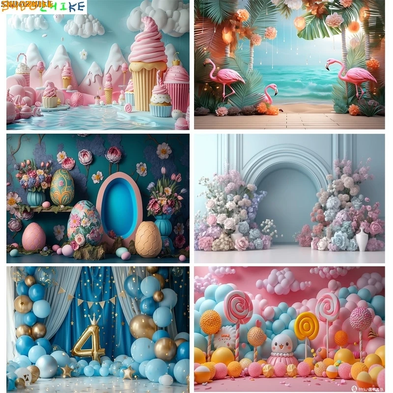 

Arch Balloons Happy Birthday Photography Backdrops Props Candy Cakes Party Banners Newborn Baby Photo Studio Background TF-12