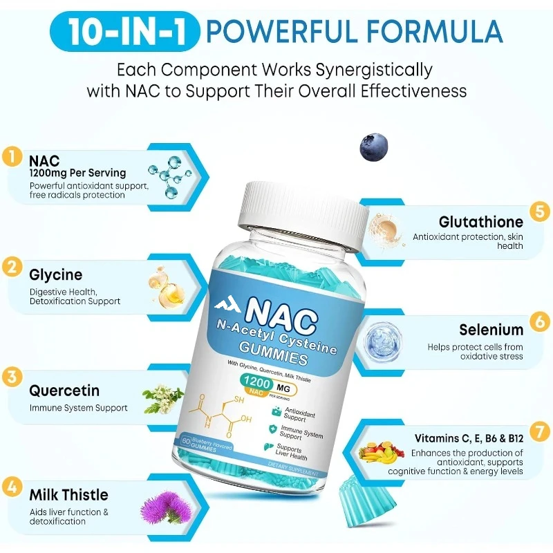 

NAC Gummies, NAC Supplements Containing Milk Thistle, Selenium, B6, B12 Antioxidants, Immune Support -600 Mg N-acetylcysteine
