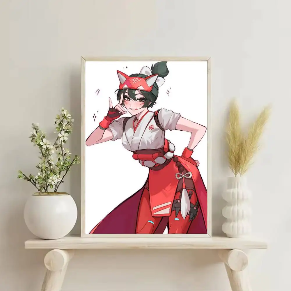 New O-Overwatch Kiriko Poster Self-adhesive Art Waterproof Paper Sticker Coffee House Bar Room Wall Decor
