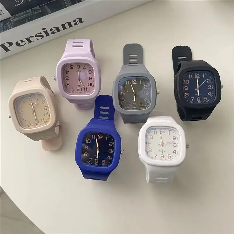 POPACC Korean Style Simple Square Watches for Women Men Fashion Quartz Wristwatches Student Electronic Watch Friend Gift