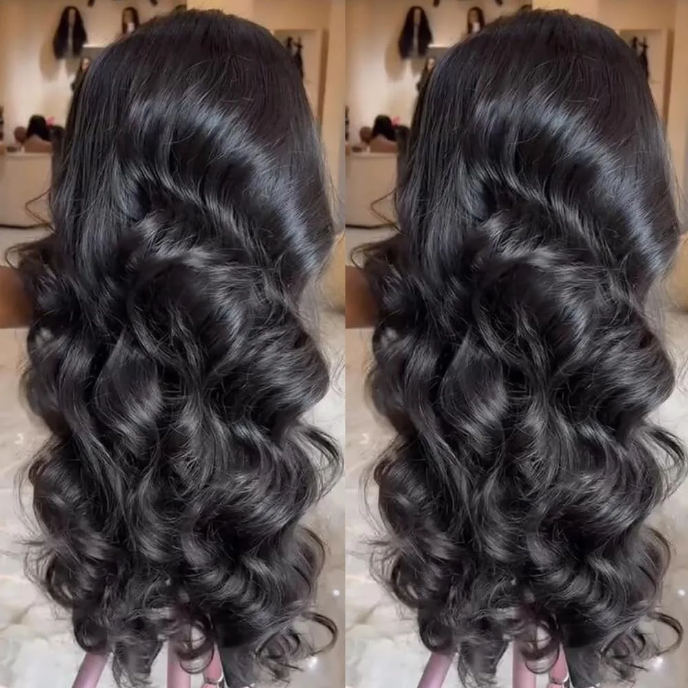 Black 13x4 Lace Frontal Wig 32 Inch Long Body Wave Pre Plucked Hairline With Baby Hair Transparent Synthetic Wigs For Women