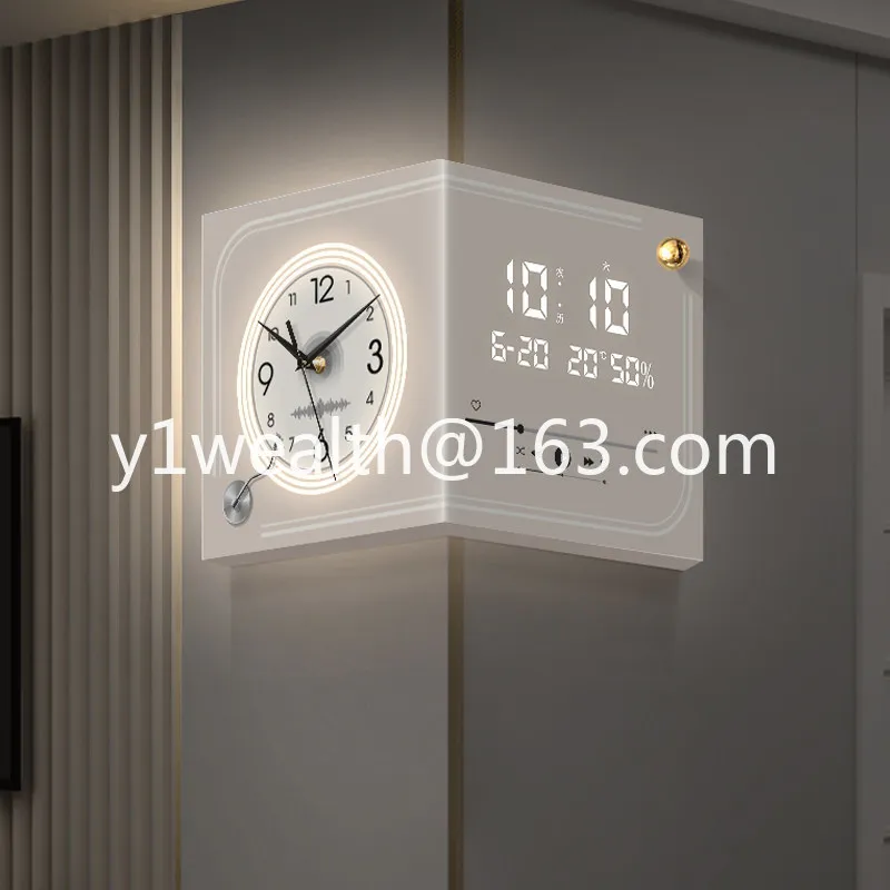 Cream wind living room corner clock digital clock electronic clock perpetual calendar 2026 new non-punching double-sided wall