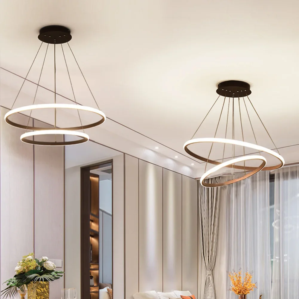 Modern Pendant lamp Led 2/3 Rings Circle Ceiling Hanging Chandelier Black Loft Living Room Kitchen Pendant Home Lighting Fixture