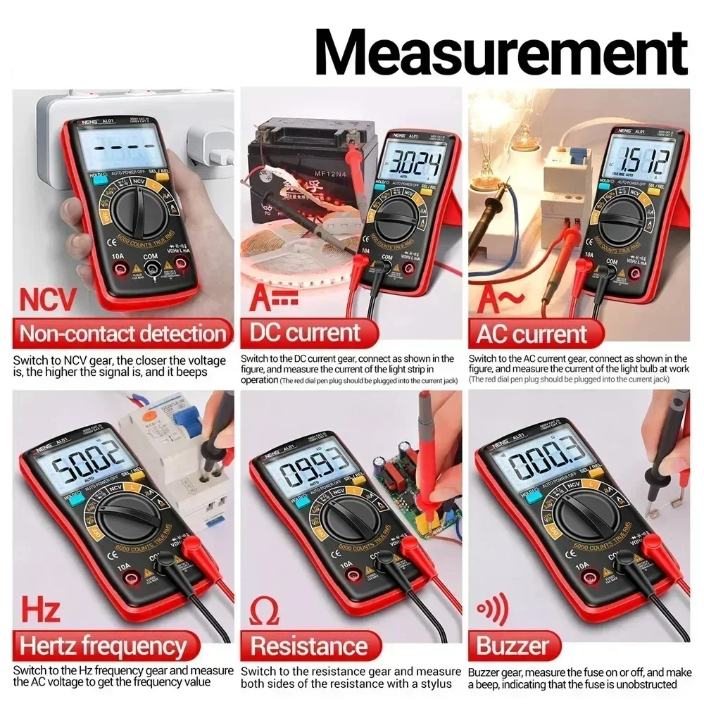 AL01 indukcyjność multimetr cyfrowy 6000 zliczeń True-RMS miernik napięcia AC/DC tester prądu profesjonalne narzędzia dla elektryków