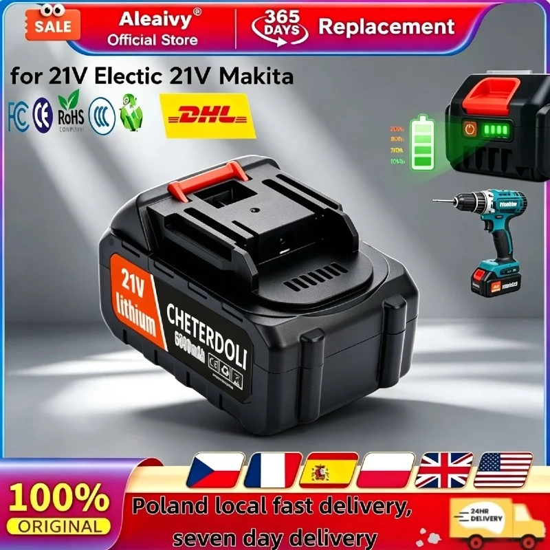 Batteria al litio ad alta densità da 21 V, di lunga durata, con indicatore integrato e componenti di ricambio affidabili per utensili elettrici Makita da 21 V.