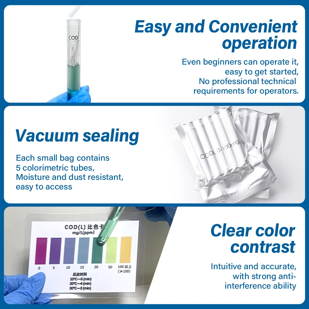 Probador rápido de Calidad del Agua COD, 50 veces/caja, detección química, papel de parámetros, tubo colorimétrico, reactivo, prueba de calidad del agua