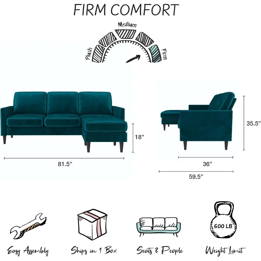 Sofá seccional Reversible, terciopelo verde