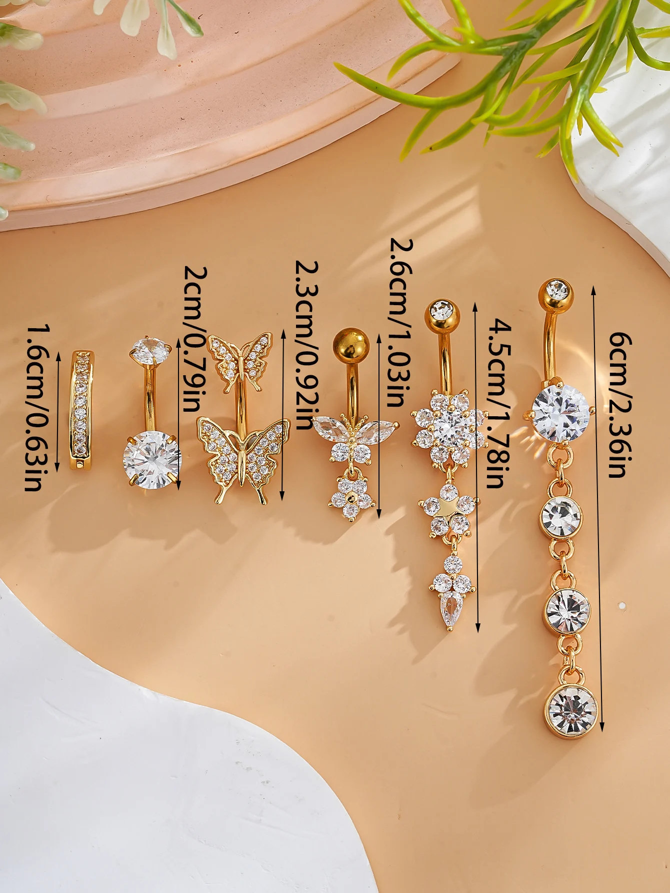 3-8 Stück/Set Gemischte Bauchnabelpiercing-Sets Lange Hängende Gebogene Bauchnabelringe Nombril Ombligo Damen 14G Schmetterling Bauchnabelpiercings – Detail 5