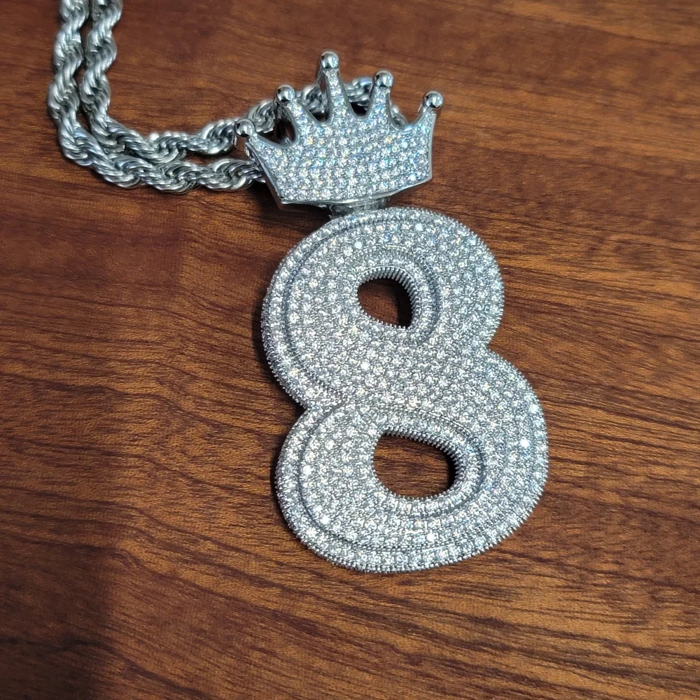 Custom Iced Out Letter Number Pendant Personalized Crown Bail Necklace Icy Baguettecz Big Tennis Chain For Women Hip Hop Jewelry