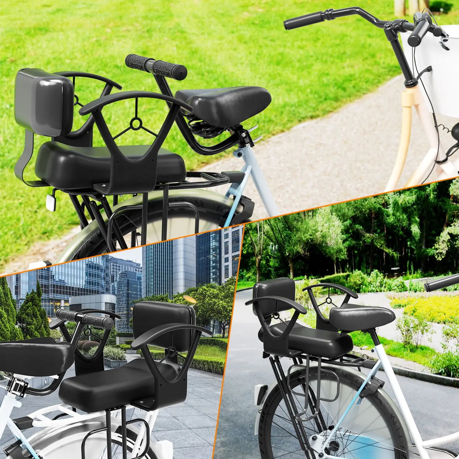 Bicycle Rear Child Seat Waterproof Comfortable Cushion with Backrest Mountain Bike Thickened Cushion Seat with Pedals