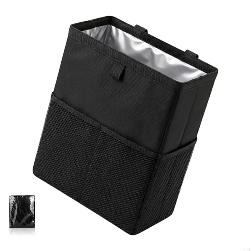 M76E Car Back Trash Bin with Open Top Design, Hanging Use, and Pocket Storage for Daily Drive Cleanup Tasks