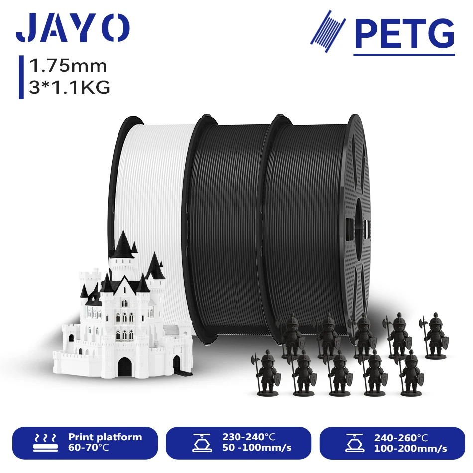 JAYO 3,3KG 3D PETG Klares Druckerfilament 1,75MM Hochfest Ohne Blasen Sauber Gewickelt für 3D 99% FDM DIY Geschenkmaterial