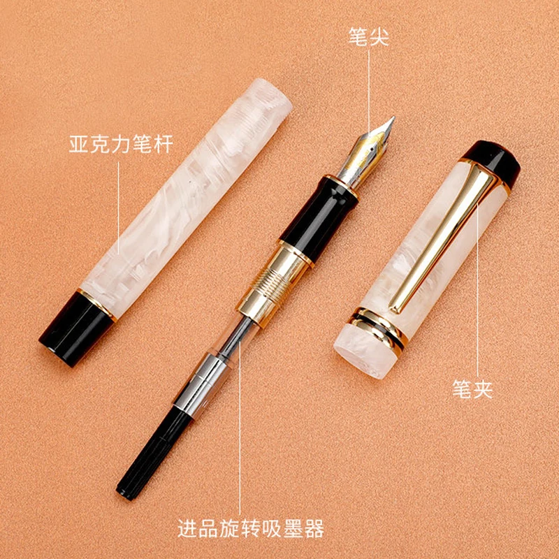 Kaigelu 316 Dark Blue Marble Celluloid Resin Fountain Pen 22KGP Medium/Broad Nib Gold Trim Professional Ink Pen Writing Tool