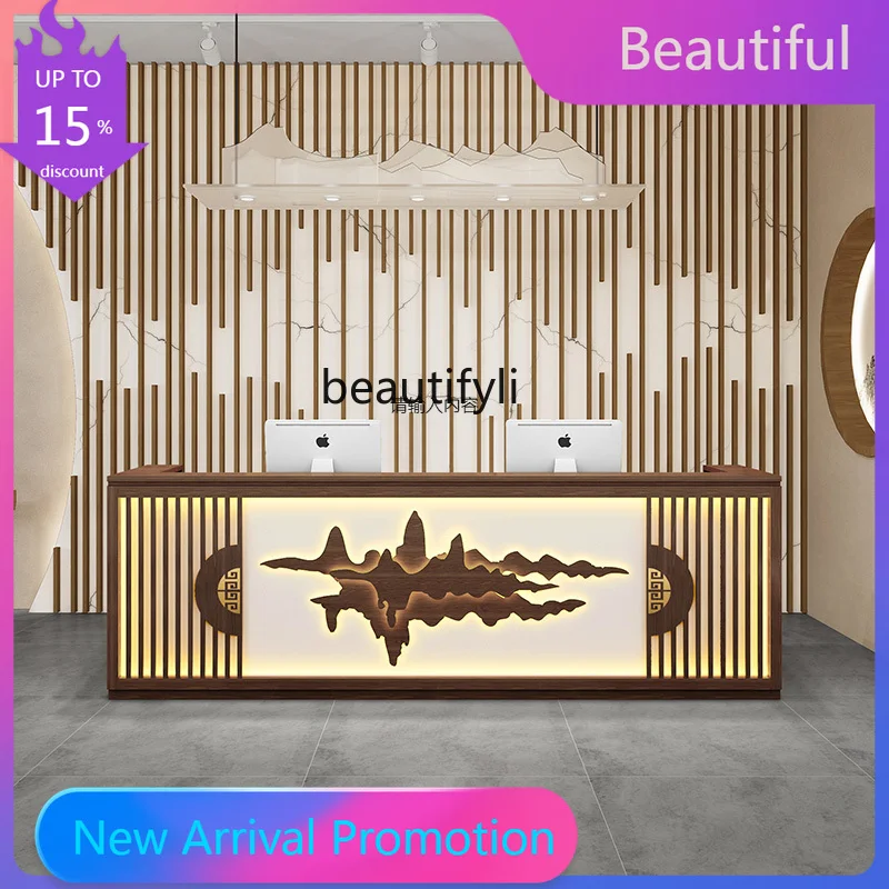 

New Chinese Style Reception Desk Bed & Breakfast Pavilion of Regimen Cashier Retro Art Carving Solid Wood Bar Counter