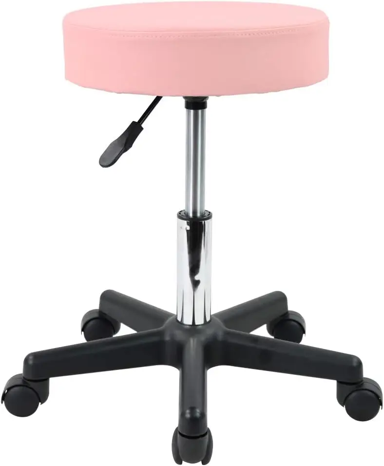 

Round Rolling Stool Pu Leather Height Adjustable Swivel Drafting Work Spa Salon Stools Chair With Wheels (Pink)