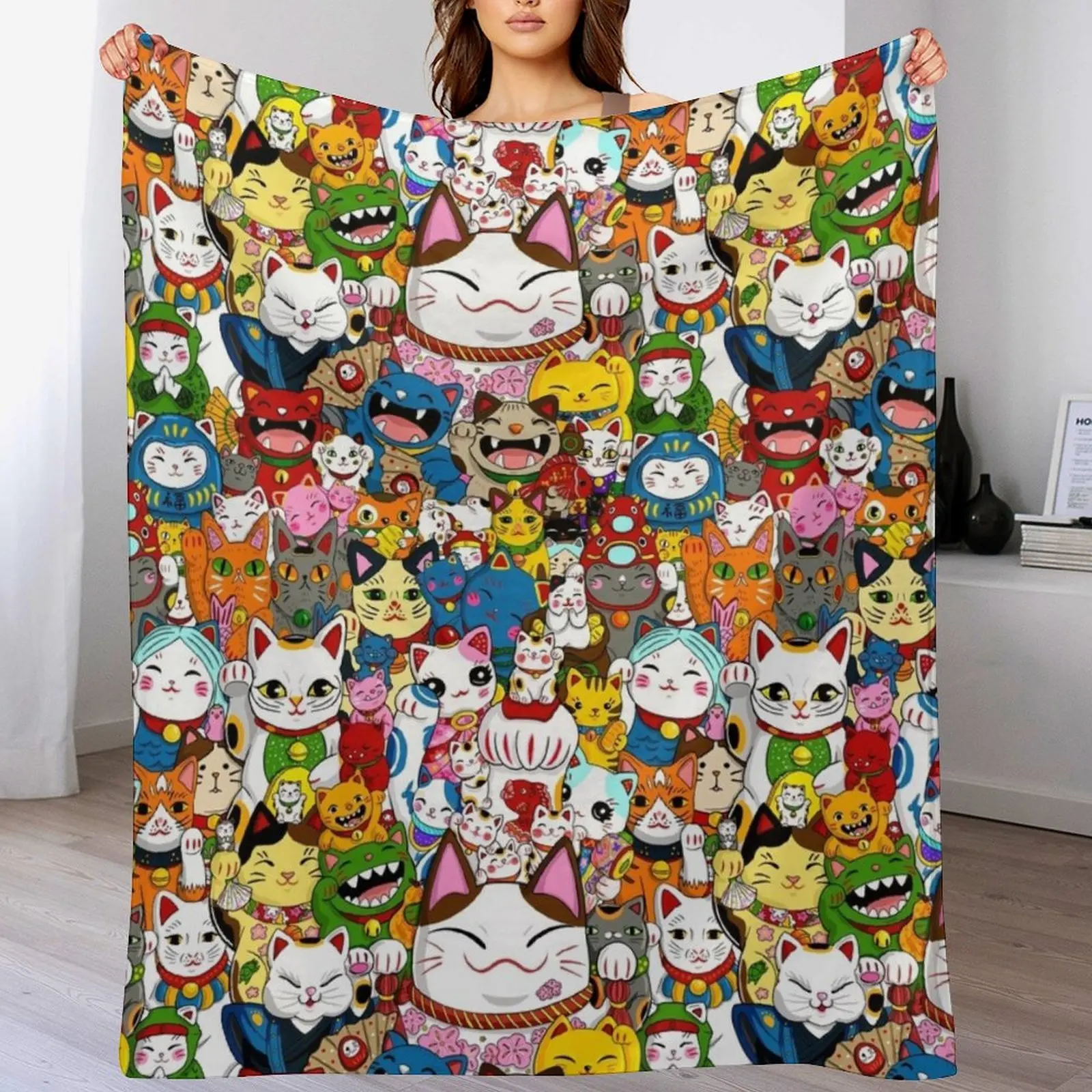 New Maneki Neko (Lucky Cat) Collection Throw Blanket Cute Plaid For Baby Moving Blankets