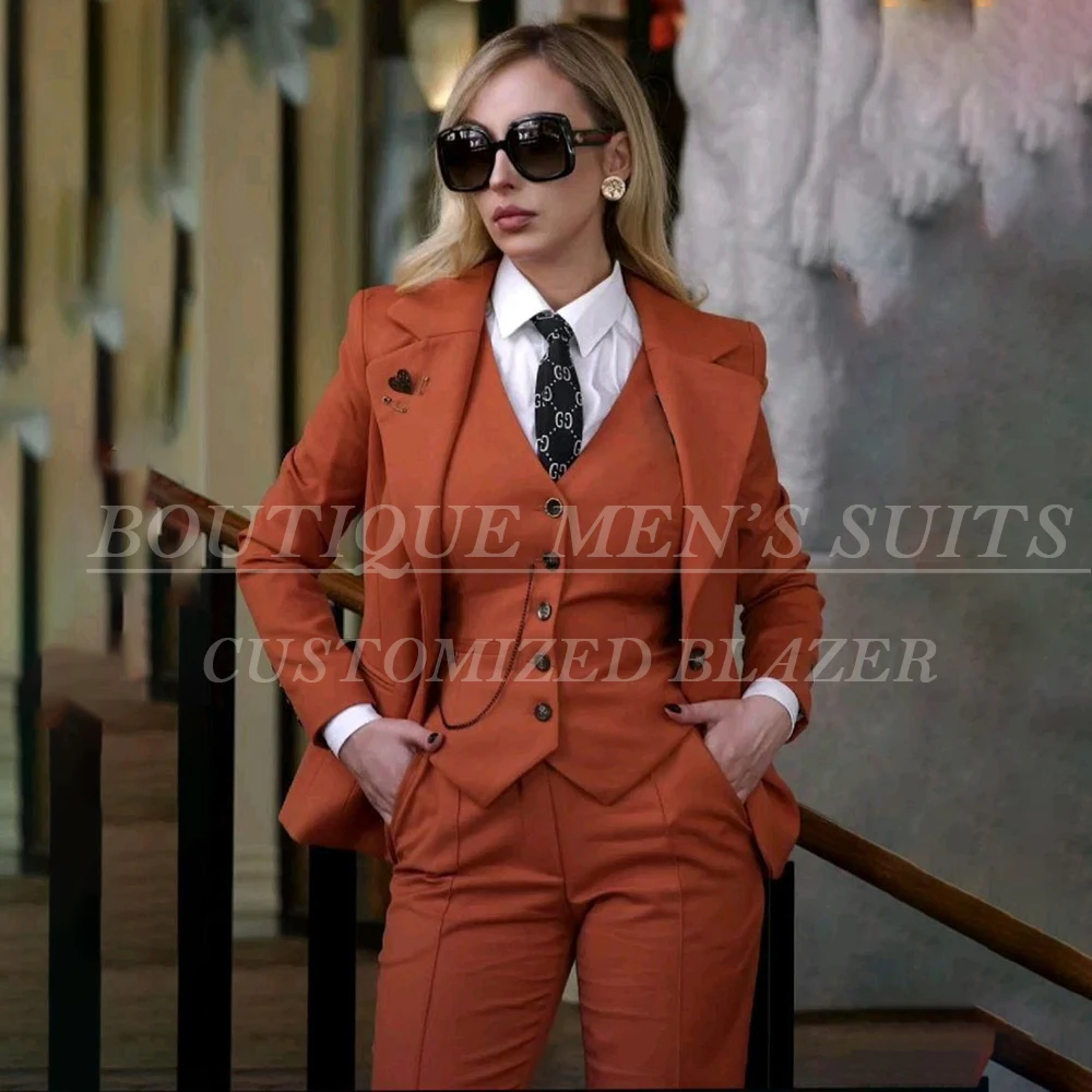 

Сплошной цвет женские костюмы из трех предметов, куртка, брюки, жилет, полный комплект, приталенный однобортный офисный женский пиджак с лацканами, одежда