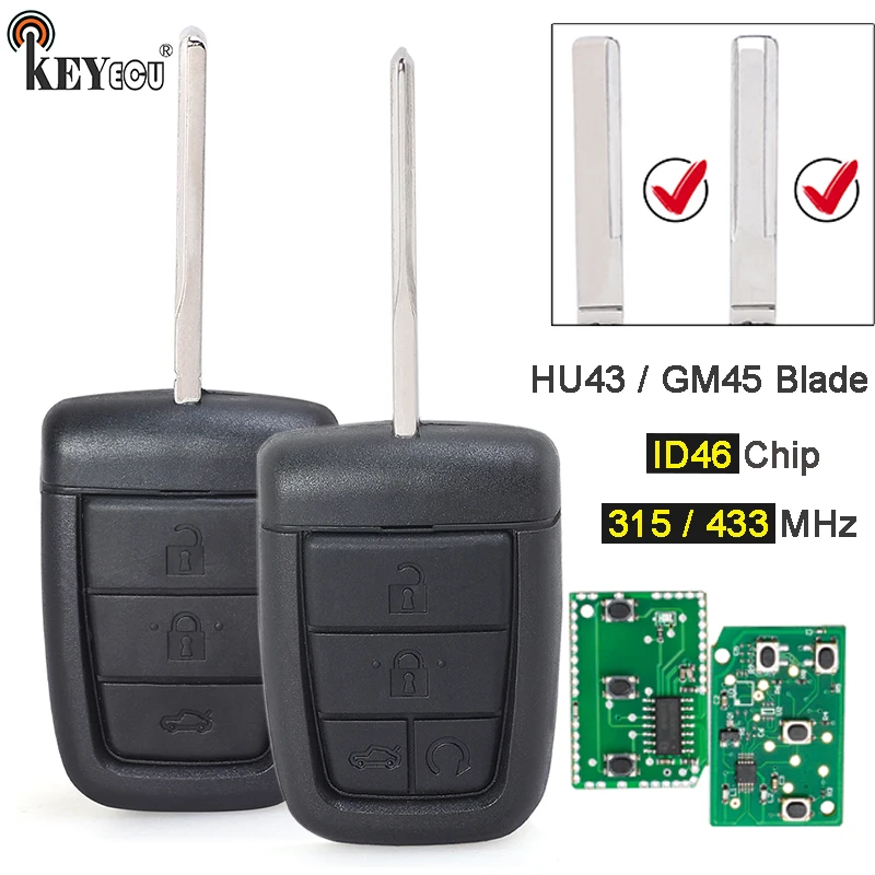 KEYECU 315MHz / 433MHz ID46 GM45 / HU43 Blade 3 / 4 Buttons Remote Key Fob for Holden VE Commodore Omega SS SV6 Calais Berlina