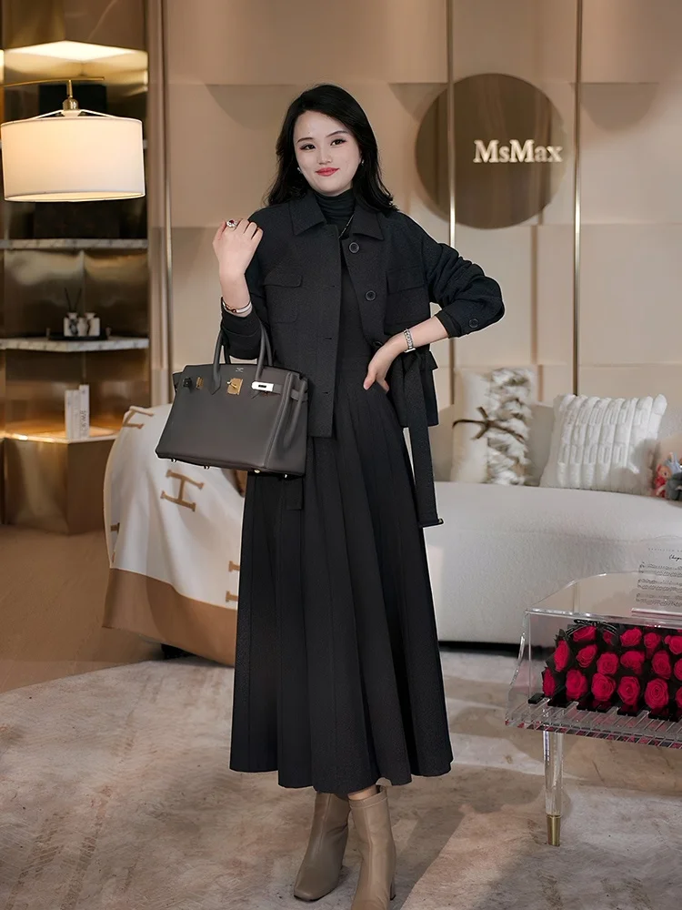 

Юбка миди с высокой талией А-силуэта в стиле Хепберн, плиссированная, для женщин, осенне-зимняя, новая модная коллекция Yang Lin Forest Queen